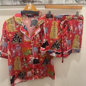 Pink Satin Dog Print Pajama Set